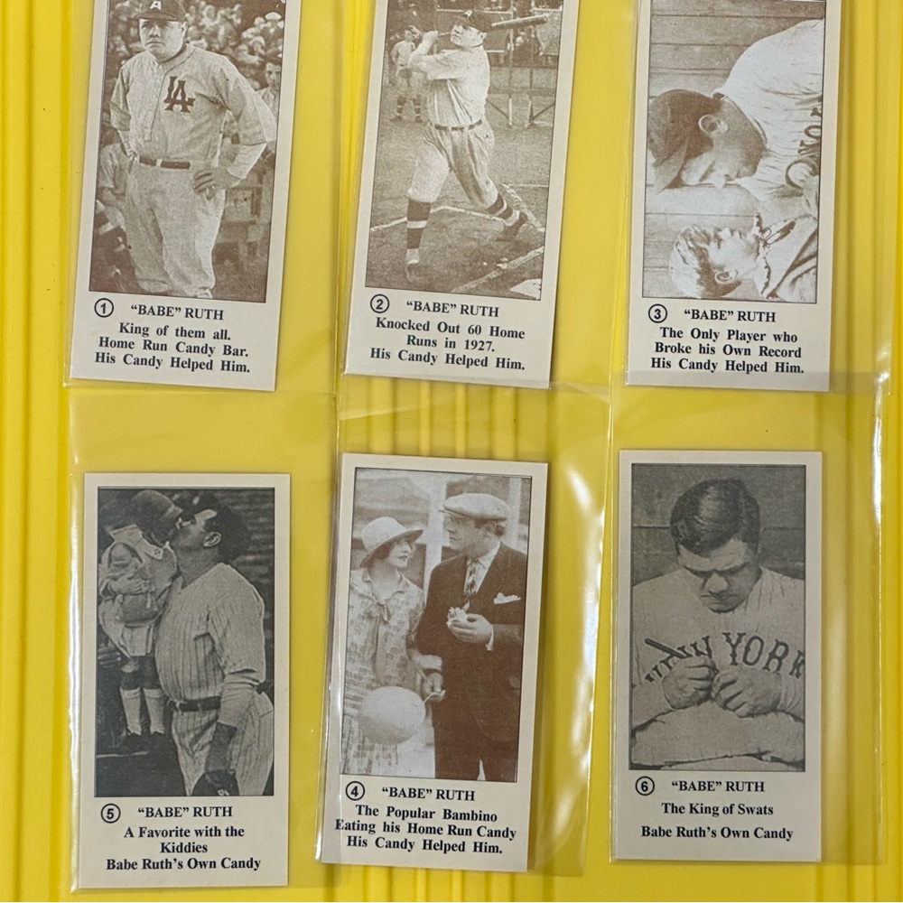 BABE RUTH - 1928 GEORGE RUTH CANDY COMPLETE SET 1-6 Very Rare Novelty Cards.